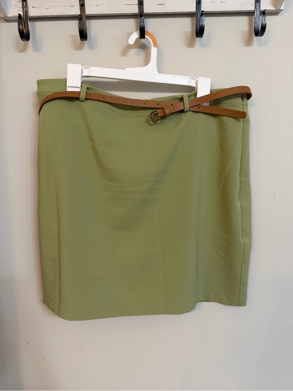 Olive Green Pencil Skirt with Tan Belt